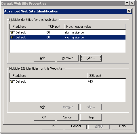 Setting up multiple addresses for a website in IIS